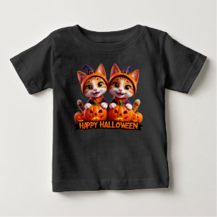 Camiseta Gatos Ruivos Fofos em Chapéus de Bruxa Abóboras de