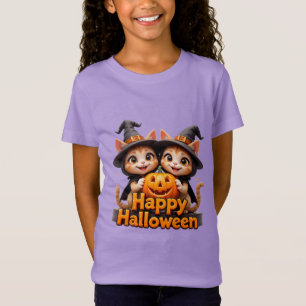 Camiseta Gatos Ruivos Fofos em Chapéus de Bruxa Abóboras de