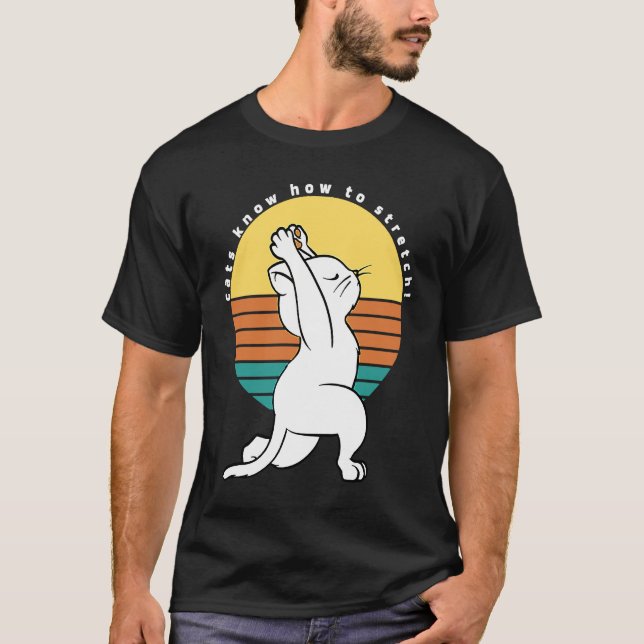Camiseta Gatos Sabem Como Esticar Gato De Ioga Retroativo P (Frente)