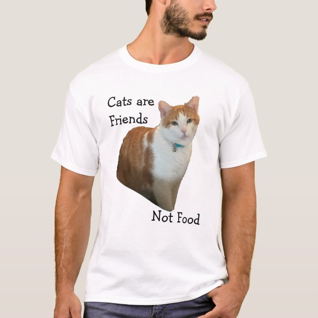 Camiseta Gatos são Amigos - Não Comida (Frente)