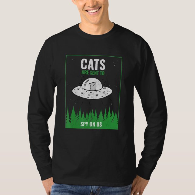 Camiseta Gatos São Enviados Para Nos Espiar Ufo (Frente)