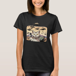 Camiseta gatos selfie OVNI naves espaciais Gatinhos Gatos