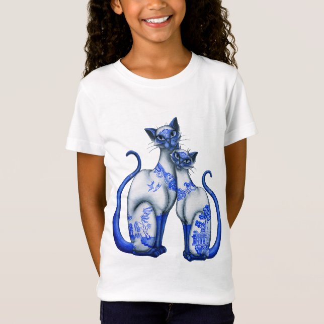 Camiseta Gatos Siamese do salgueiro azul (Frente)