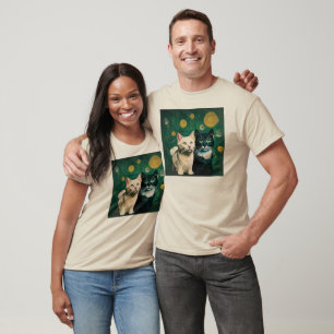 Camiseta Gatos sob a noite estrelada