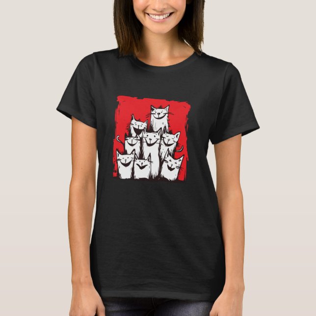 Camiseta Gatos soltos amam Expressões Alegres (Frente)