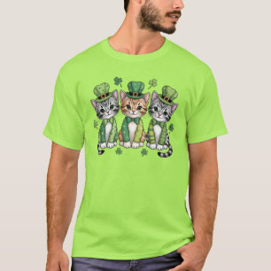 Camiseta Gatos sortudos do dia de São Patrício-47474