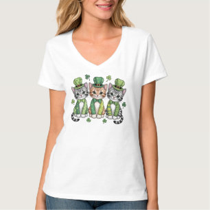 Camiseta Gatos sortudos do dia de São Patrício-47474
