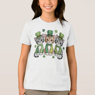 Camiseta Gatos sortudos do dia de São Patrício-47474