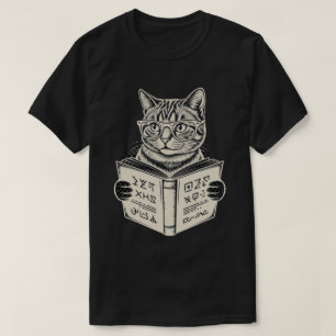 Camiseta Gatos Tabby Nerdy Óculos Lendo Livro Arte