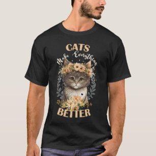 Camiseta Gatos Tornem Tudo Melhor Flor Coroa Animal Q