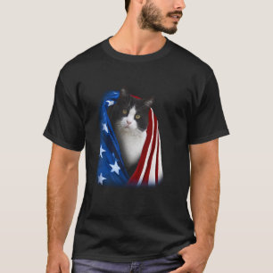 Camiseta Gatos Tuxedo de Kitten de 4 de Julho Cobertos com