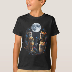 Camiseta Gatos Uivando Lua Cheia Céu Estrelado Galáxia Cósm
