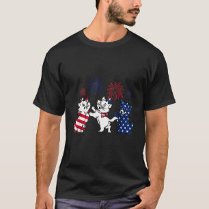 Camiseta Gatos Vermelho Branco Azul Bandeira Dos EUA Fogos 