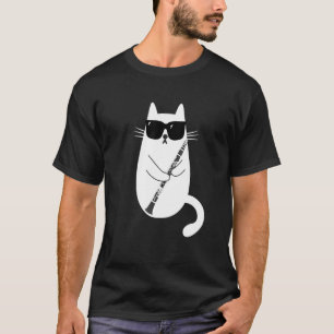 Camiseta Gatos Vestindo Óculos De Sol Jogando Clarinet Musi