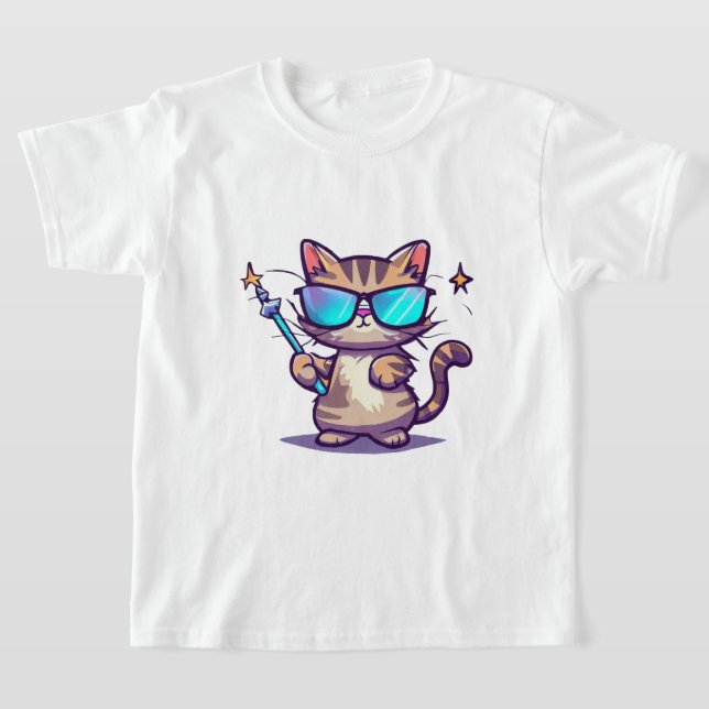 Camiseta Gatos Vestindo Óculos Segurando Estrelas de Guerra (Postura )