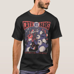 Camiseta Gatos Vs Bears Ninja Combatendo Diversão Batalha p