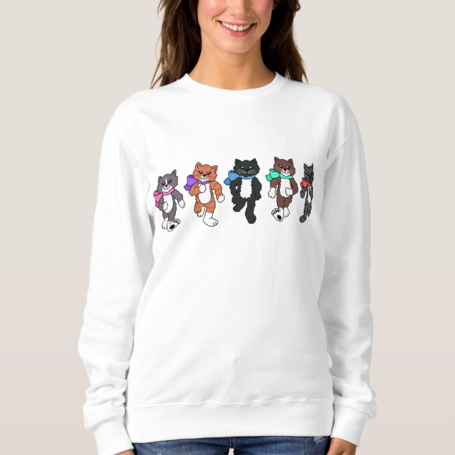 Camiseta Gatos Whimsical Andando em Fila (Frente)