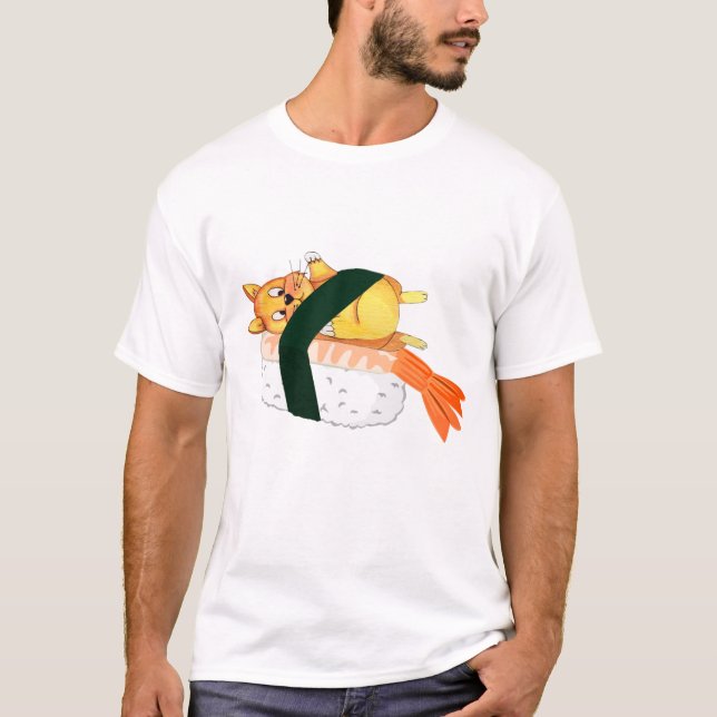 Camiseta Gatos Whimsical Sushi: Nerdy Charm Funny e Bonito (Frente)