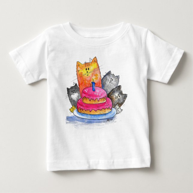 Camiseta Gatos Whimsso com Bolo de Aniversário (Frente)