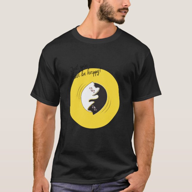 Camiseta Gatos Yin Yang Apenas Gire E Seja Feliz! Qi Gong & (Frente)