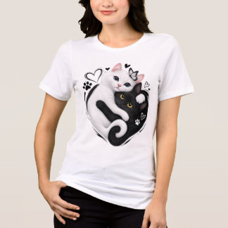 Camiseta Gatos Yin Yang Estéticos Abraçando Roupas Gráficas