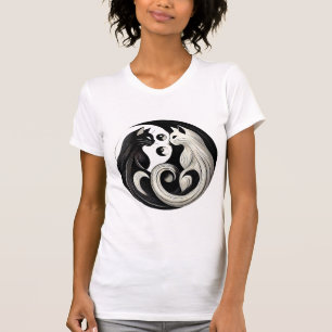 Camiseta Gatos Yin-Yang Preto e Branco Abstratos