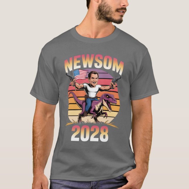 Camiseta Gavin Newsom 2028 Líder Patriótico Negrito, Din (Frente)