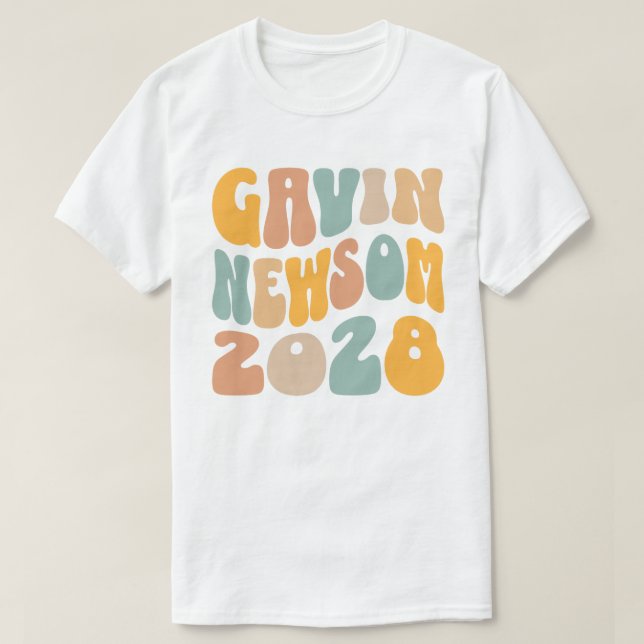 Camiseta Gavin Newsom 2028 Para O Texto Do Presidente Wavy (Frente do Design)
