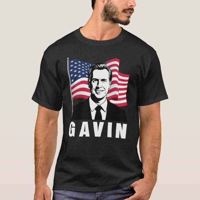 Camiseta Gavin Newsom 2028 para Presidente 48 Bandeira Amer (Frente)