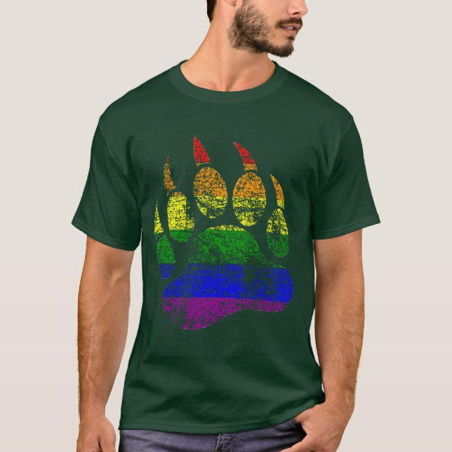 Camiseta GAY BEAR Urso Distante Pavilhão Arco-Íris (Frente)