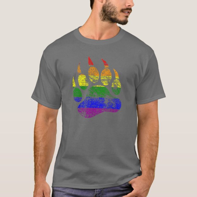 Camiseta GAY BEAR Urso Distante Pavilhão Arco-Íris (Frente)