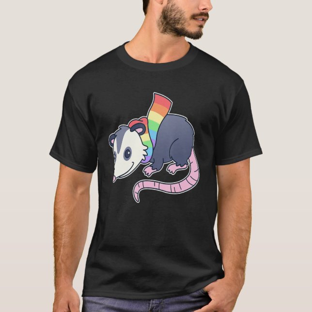 Camiseta Gay Bonito Possum Com Lgbtq Rainbow Pride Scarf Op (Frente)