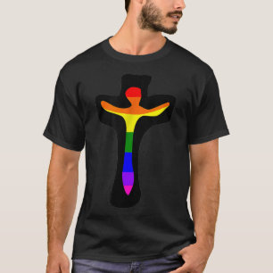 Camiseta Gay Christian Crucifix Rainbow Cross Orgulho Mens