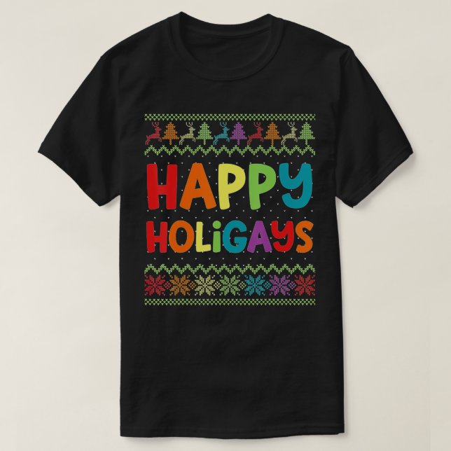 Camiseta Gay Christmas Funny LGB Happy Holigays Rainbow Par (Frente do Design)