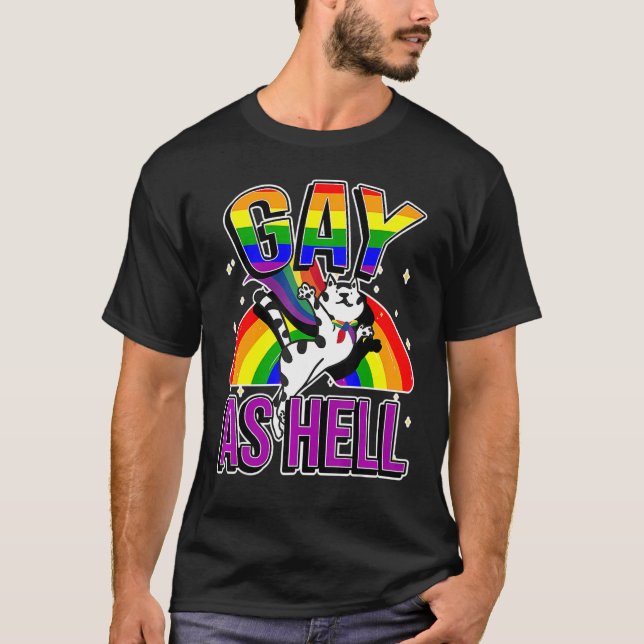 Camiseta Gay Como Inferno Rainbow Cat Pride Lgbt (Frente)