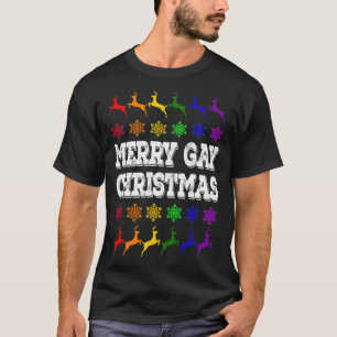 Camiseta Gay de feliz Natal Reindeers LGBT fungos de neve