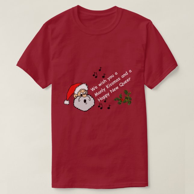 Camiseta Gay de Natal Engraçado Desejar Manly Kissmas Feliz (Frente do Design)