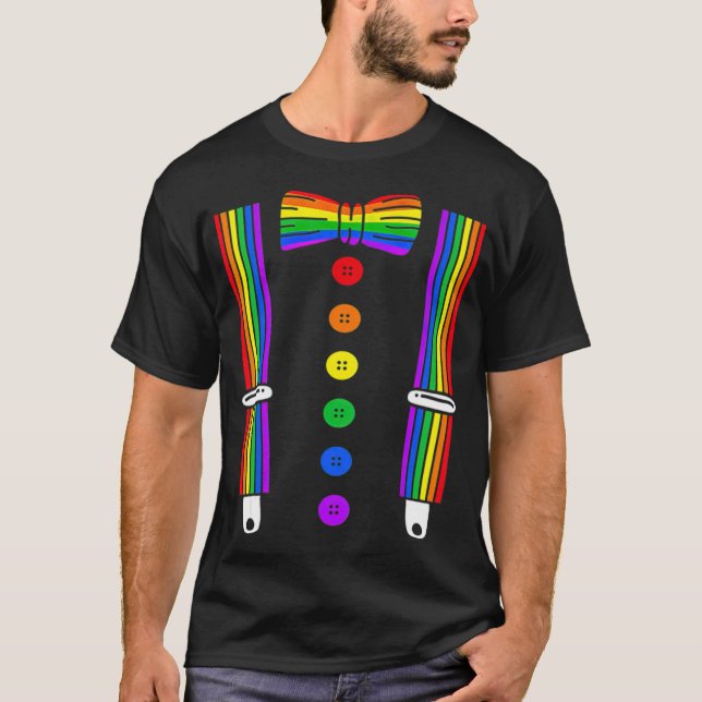 Camiseta Gay do Orgulho LGBT - Arco-Íris Tuxedo Suspende T- (Frente)