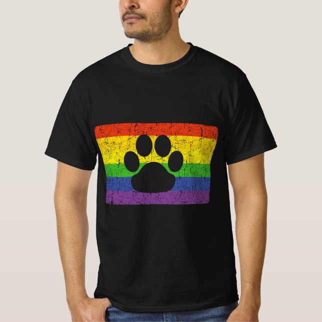 Camiseta Gay Furry Pride Fandom Paw Rainbow LGBT Flag Gift (Frente)