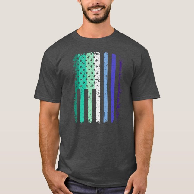 Camiseta Gay Homens Orgulham O Amor com Bandeira Americano  (Frente)
