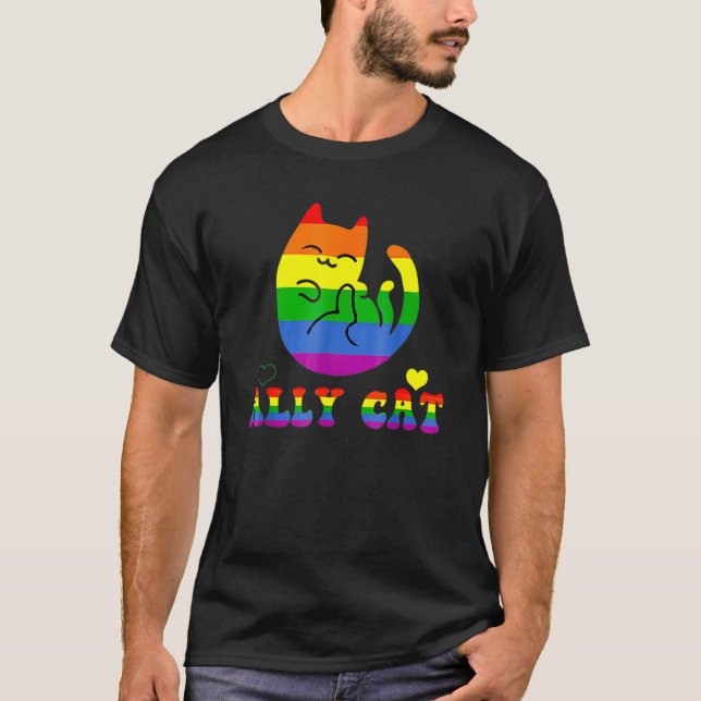 Camiseta Gay Lgbt Allycat Pride Monge Cat com Ally Pride R (Frente)