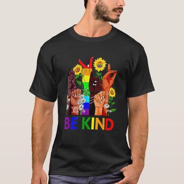 Camiseta Gay Lgbt Be Kind Sign Language Fala Lgbtq+ (Frente)