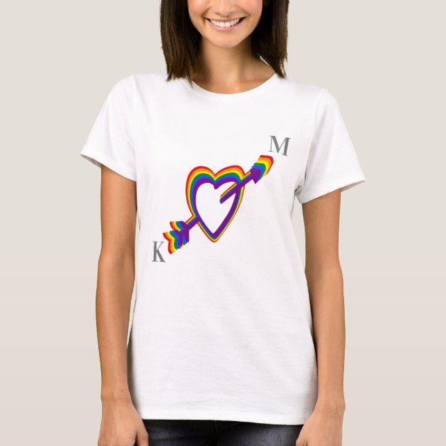 Camiseta Gay LGBT Orgulho de Casamento Arco-Íris com Seta (Frente)