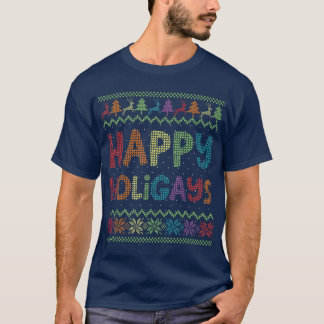 Camiseta Gay Natal Engraçado LGB Feliz Holigays Rainbow