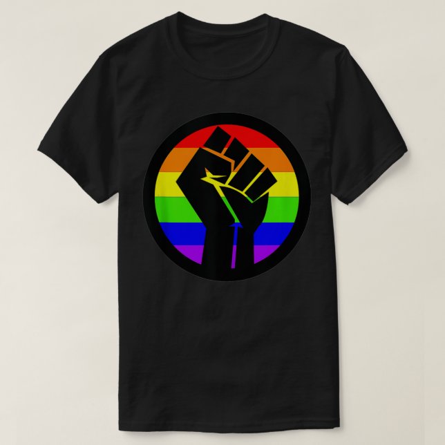 Camiseta Gay Orgulho gay de alimentação Punho arco-íris (Frente do Design)