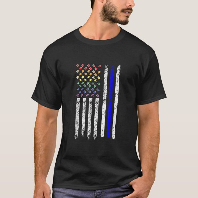 Camiseta Gay Policial Sinalizador LGBT Polícia Arco-Íris C (Frente)