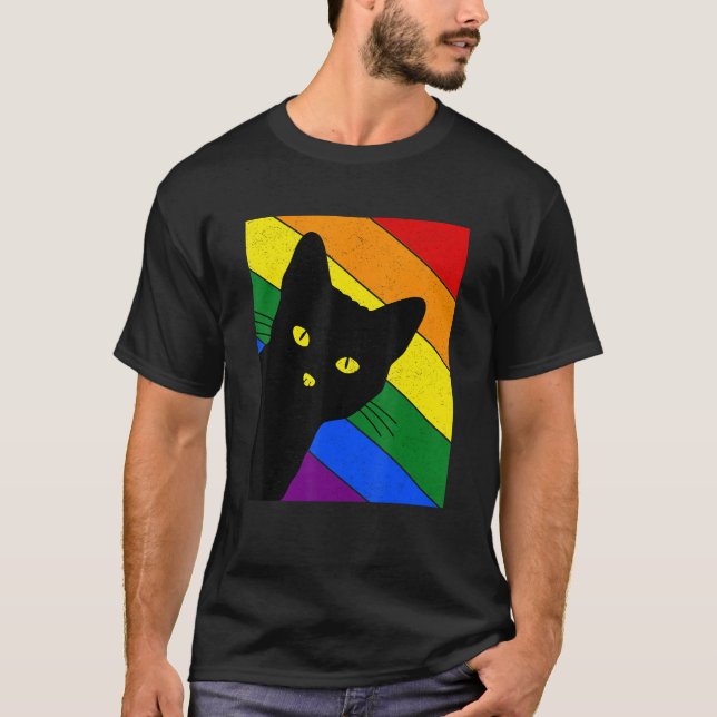 Camiseta Gay Pride Cat LGBT Rainbow Flag LGBTQ Cat Mom Cat  (Frente)