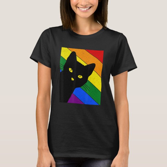 Camiseta Gay Pride Cat LGBT Rainbow Flag LGBTQ Cat Mom Cat  (Frente)