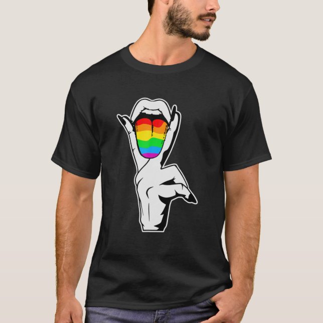 Camiseta Gay Pride LGBT Lesbian Tongue Rainbow (Frente)
