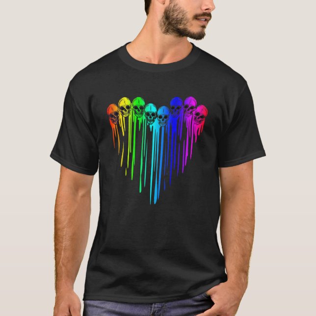 Camiseta Gay Pride LGBTQ Month Skull Heart Rainbow Flag LGB (Frente)
